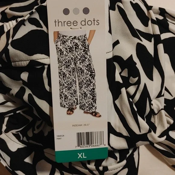NWT Three Dots Women's Pull-On Pant Black/White - Picture 6 of 9